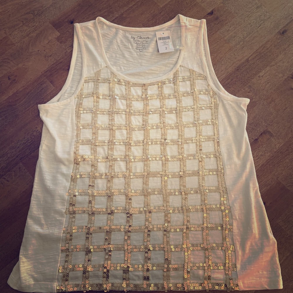 Chico’s 2 Gold Sequin Tank NWT